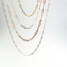 Paper clip chains in silver, rose and yellow gold by Durban designer Savage Jewellery
