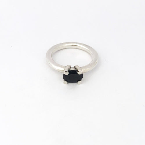Chunky four claw ring with black spinel by Savage Jewellery