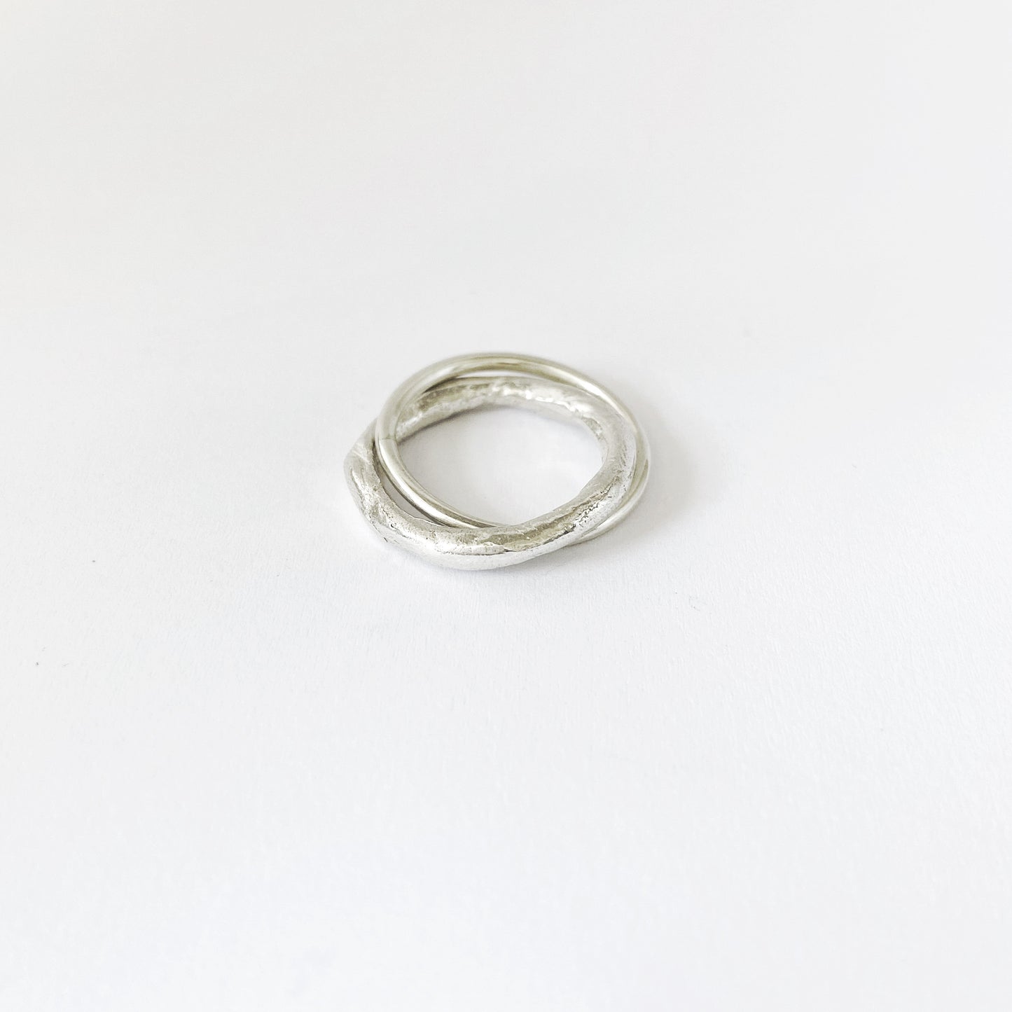 Silver Unity ring by Savage Jewellery - 3mm organic band interlinked with round 1,5mm band