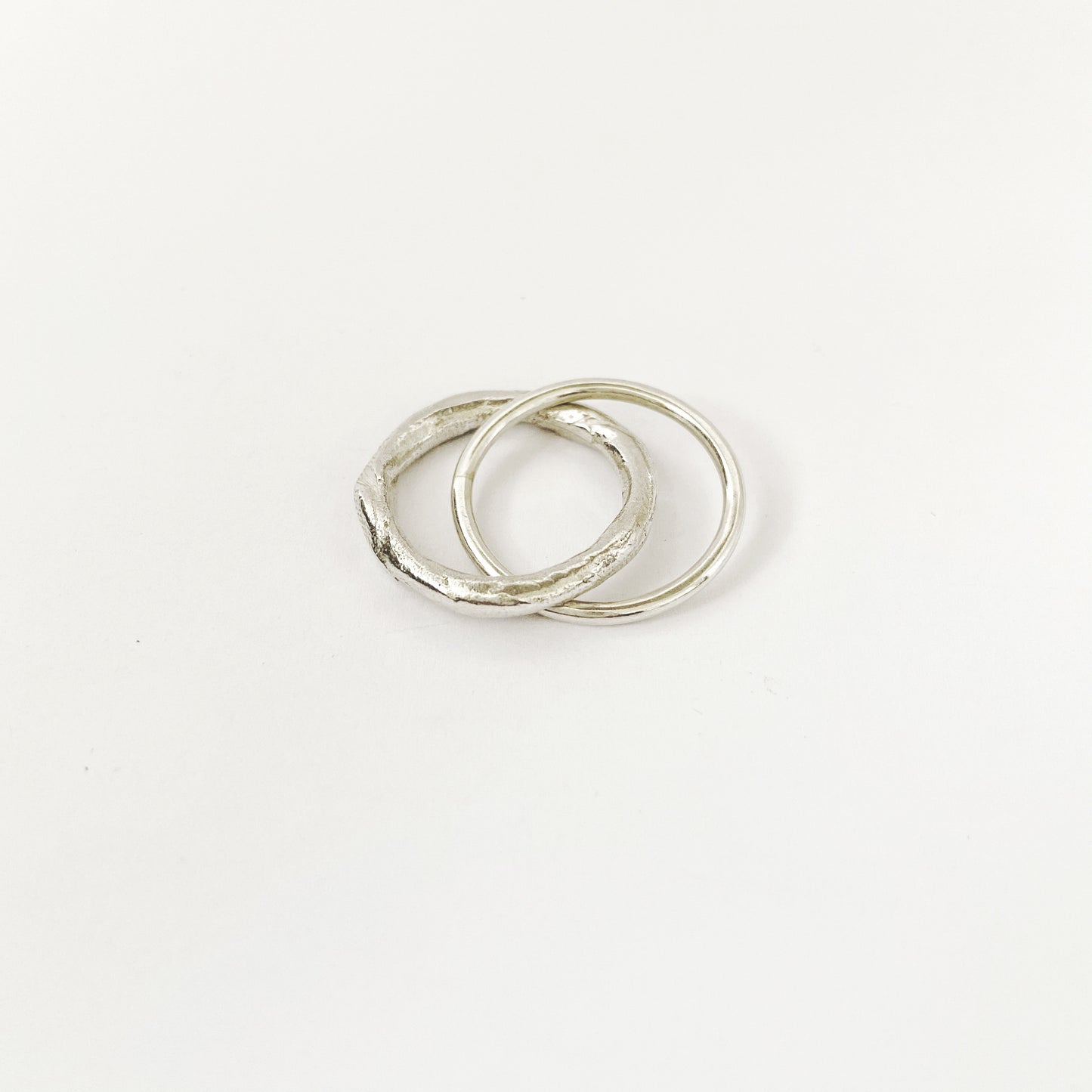 Silver Unity ring by Savage Jewellery - 3mm organic band interlinked with round 1,5mm band