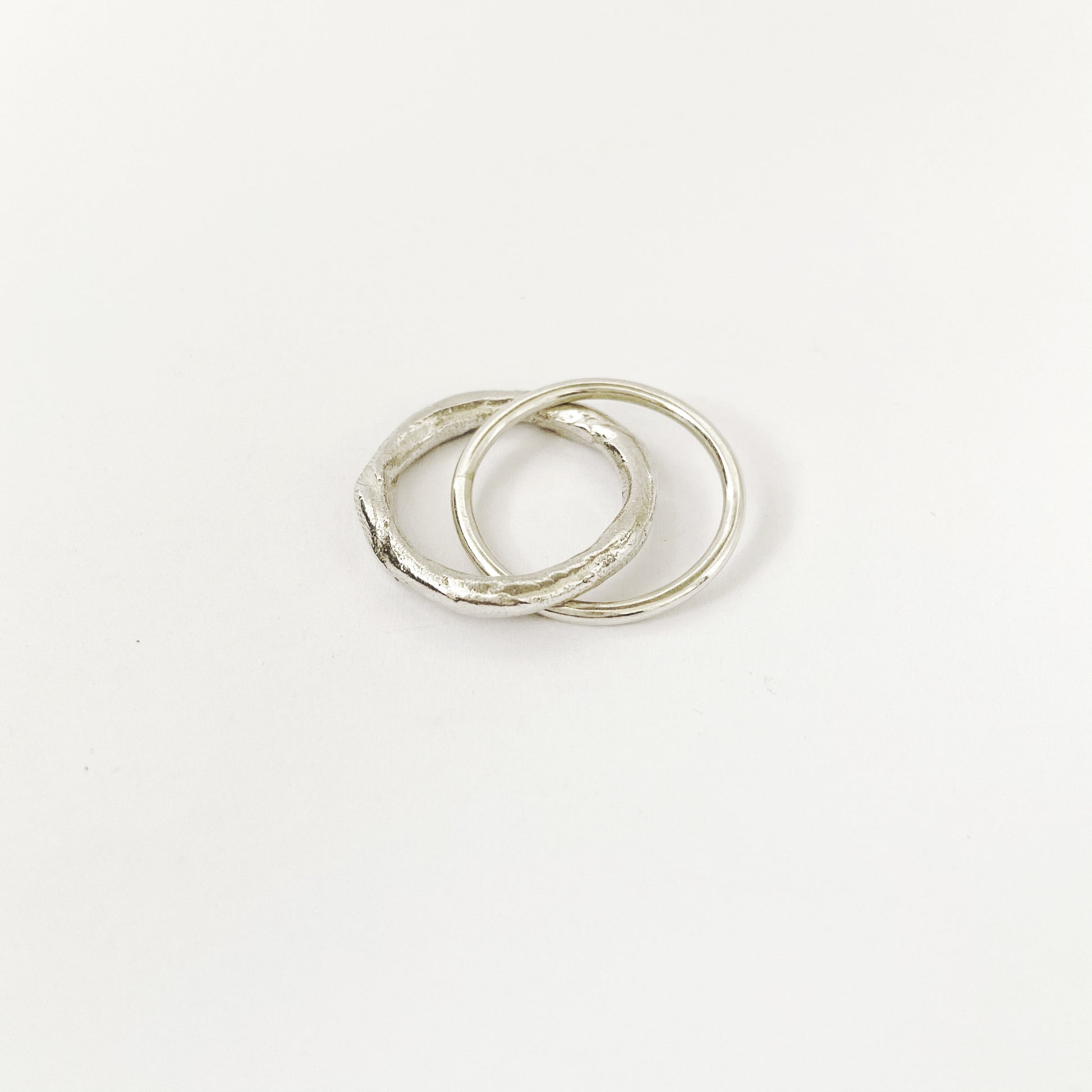 Silver Unity ring by Savage Jewellery - 3mm organic band interlinked with round 1,5mm band