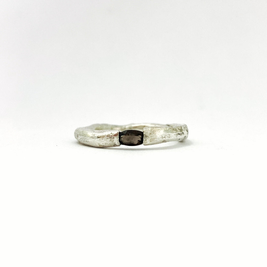 Organic ring with smokey quartz by designer Savage Jewellery