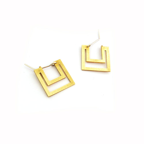 Art Deco cutout square earring - small -brass