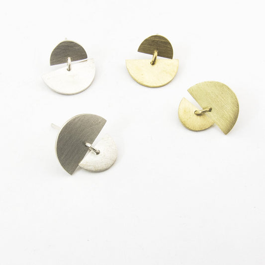 modern earrings sunrise sunset studs by savage jewellery in silver or brass